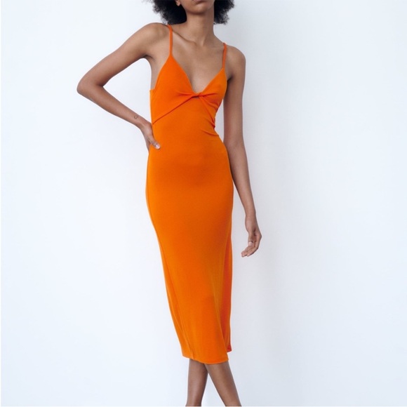 Zara Dresses & Skirts - Zara Orange Cut Out Pleated Dress